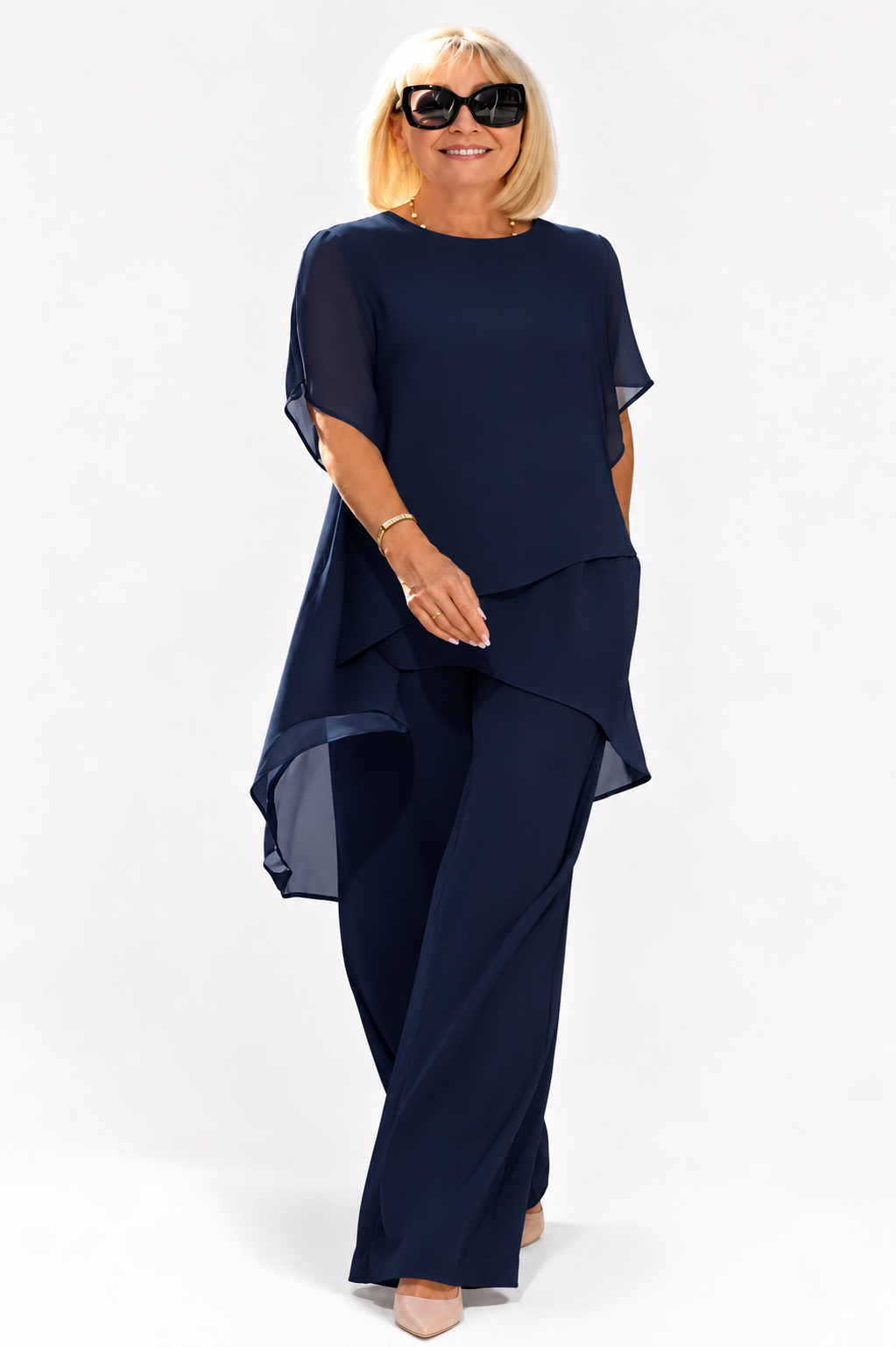 Ensemble femme en mousseline ample asymétrique 2 pièces