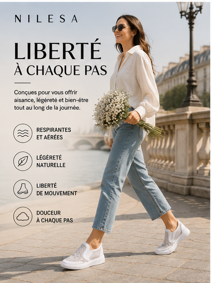 Baskets Élégance Blanche à Talon Compensé Invisible et Maille Respirante