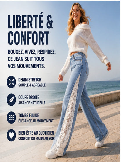 Jean Droit Nilesa — Denim Stretch à Détails Lacés