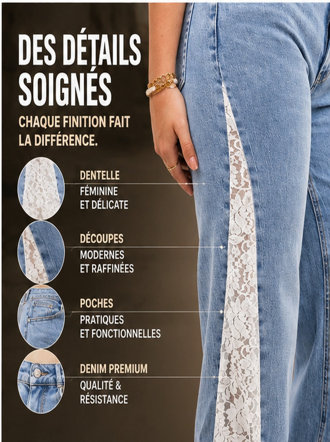 Jean Droit Nilesa — Denim Stretch à Détails Lacés