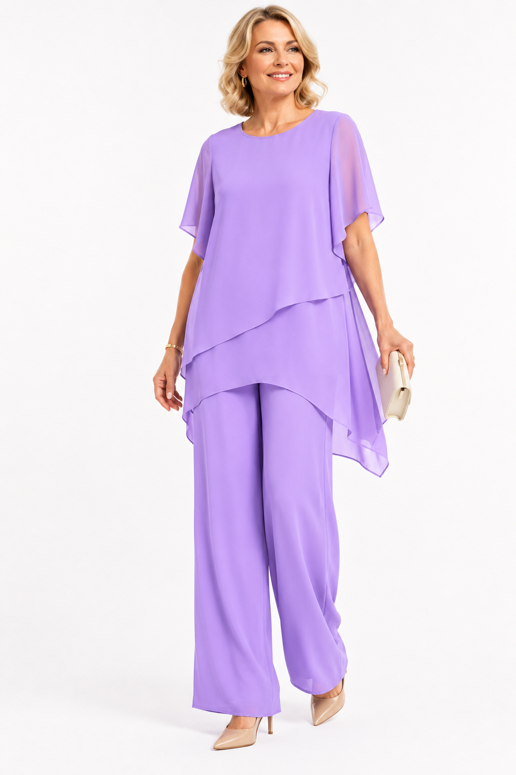 Ensemble femme en mousseline ample asymétrique 2 pièces