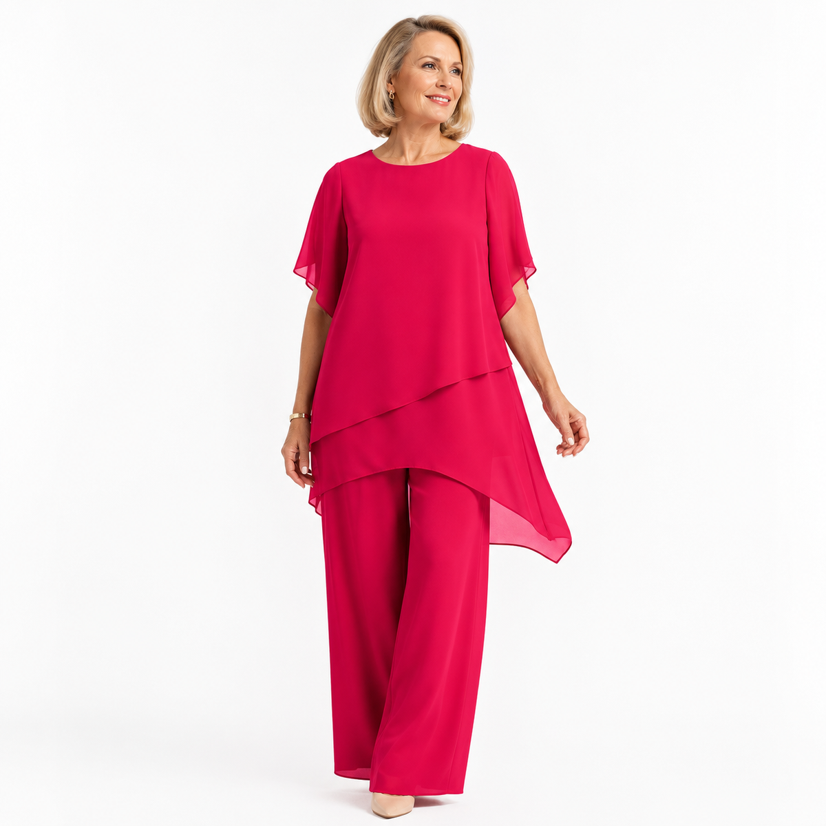 Ensemble femme en mousseline ample asymétrique 2 pièces