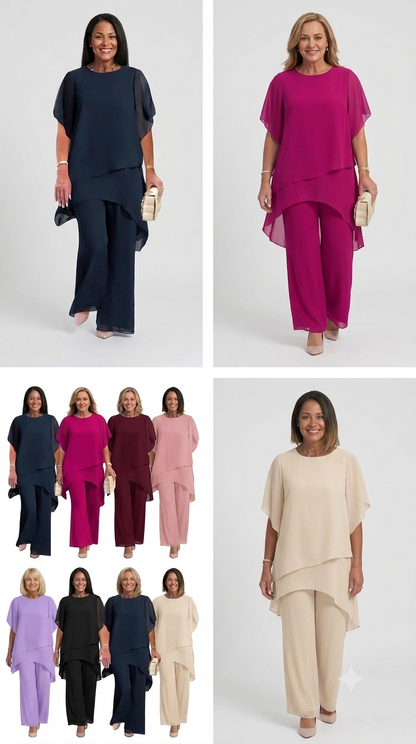 Ensemble femme en mousseline ample asymétrique 2 pièces