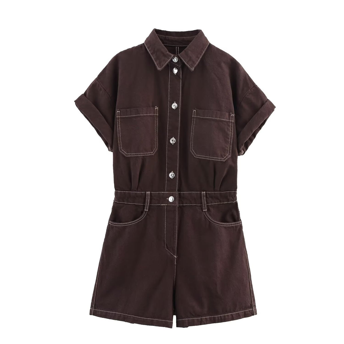 Combinaison Élégance en Denim Multicolore à Manches Courtes