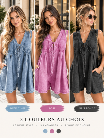 Combinaison en Denim Sans Manches à Coupe Ample – Élégance Décontractée