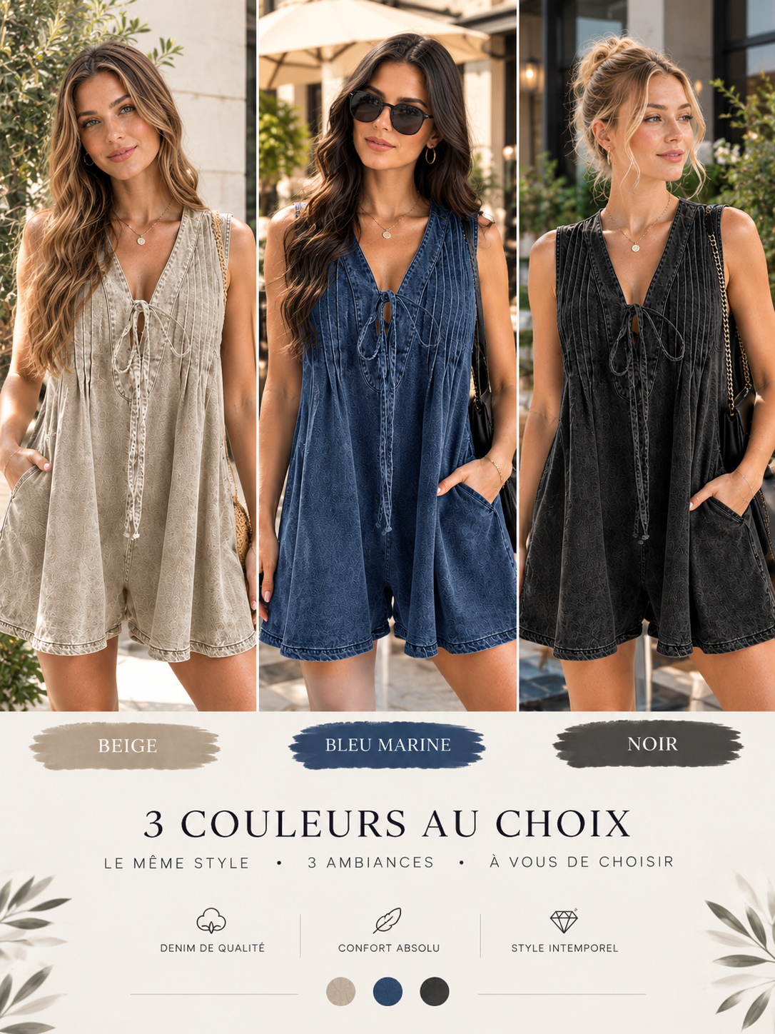 Combinaison en Denim Sans Manches à Coupe Ample – Élégance Décontractée