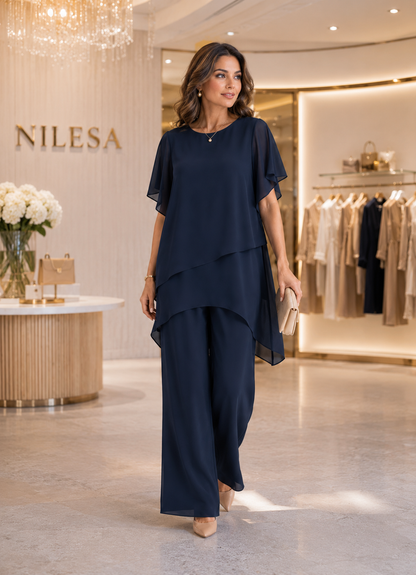 Ensemble femme en mousseline ample asymétrique 2 pièces