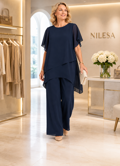 Ensemble femme en mousseline ample asymétrique 2 pièces