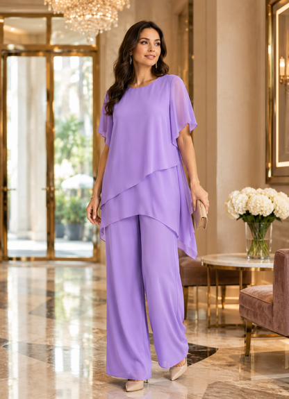 Ensemble femme en mousseline ample asymétrique 2 pièces