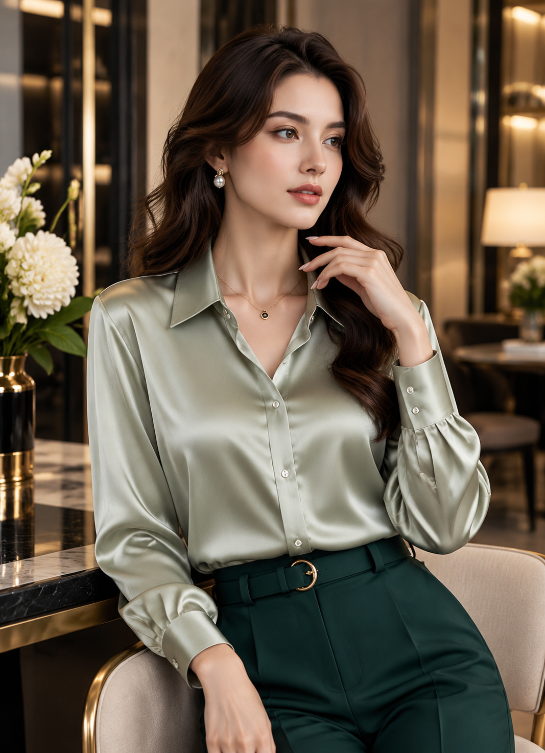 Chemisier Femme Élégant en Satin – Coupe Ajustée & Col Raffiné
