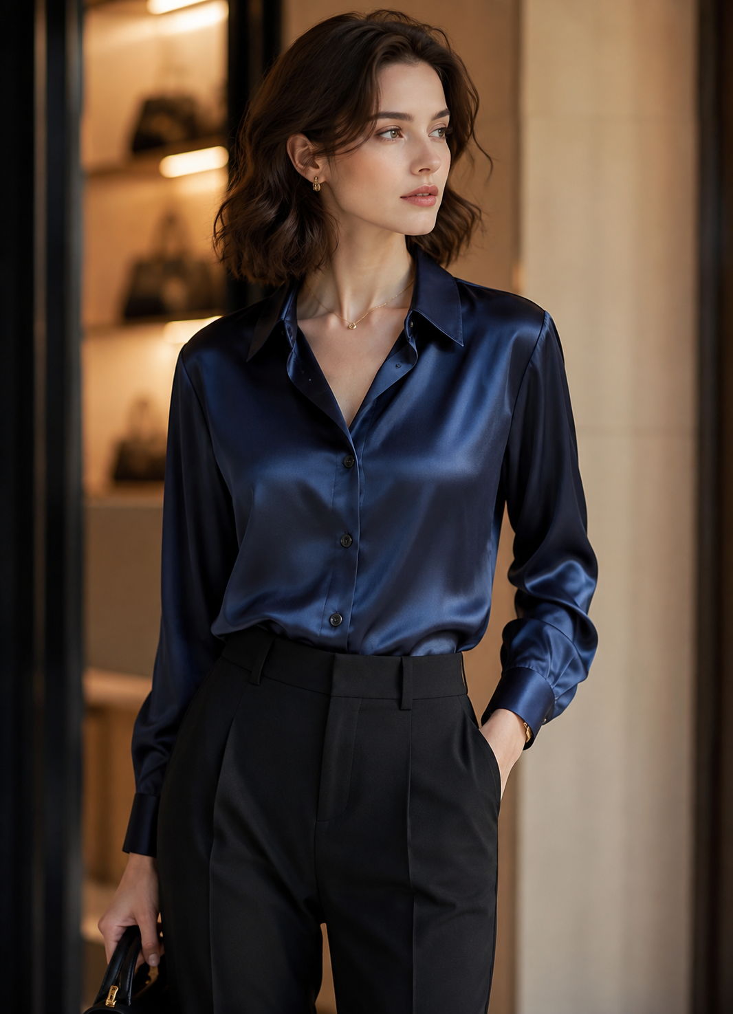 Chemisier Femme Élégant en Satin – Coupe Ajustée & Col Raffiné