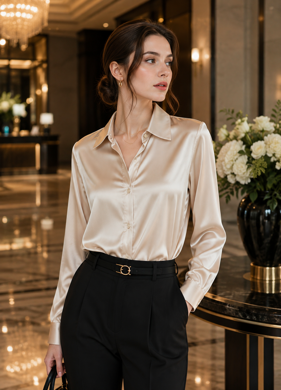 Chemisier Femme Élégant en Satin – Coupe Ajustée & Col Raffiné
