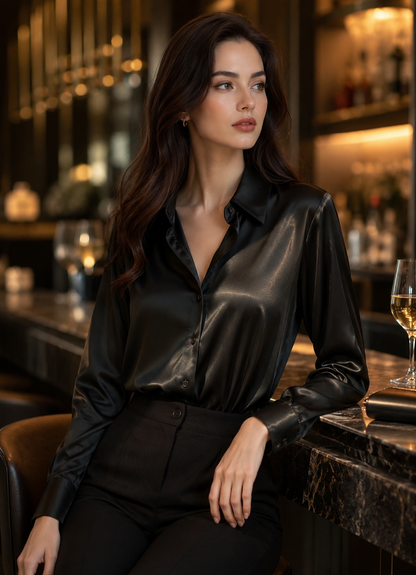 Chemisier Femme Élégant en Satin – Coupe Ajustée & Col Raffiné