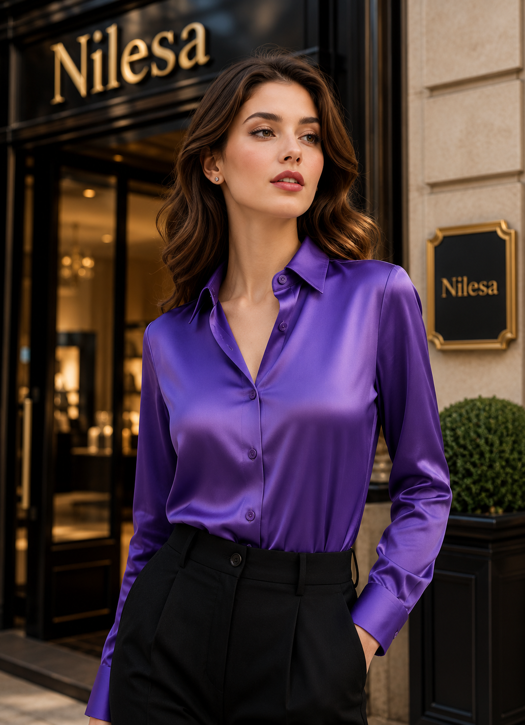 Chemisier Femme Élégant en Satin – Coupe Ajustée & Col Raffiné
