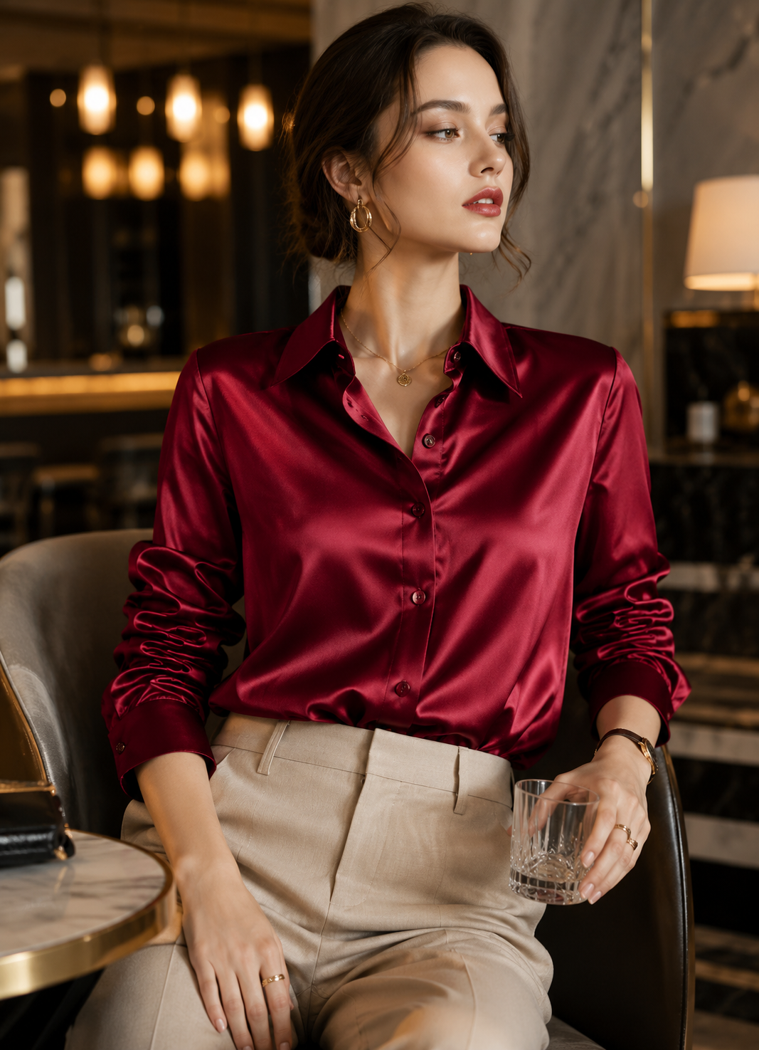 Chemisier Femme Élégant en Satin – Coupe Ajustée & Col Raffiné