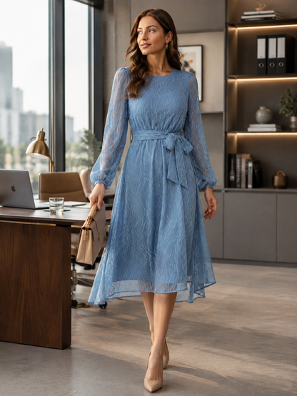 Robe Jacquard Élégante à Ceinture