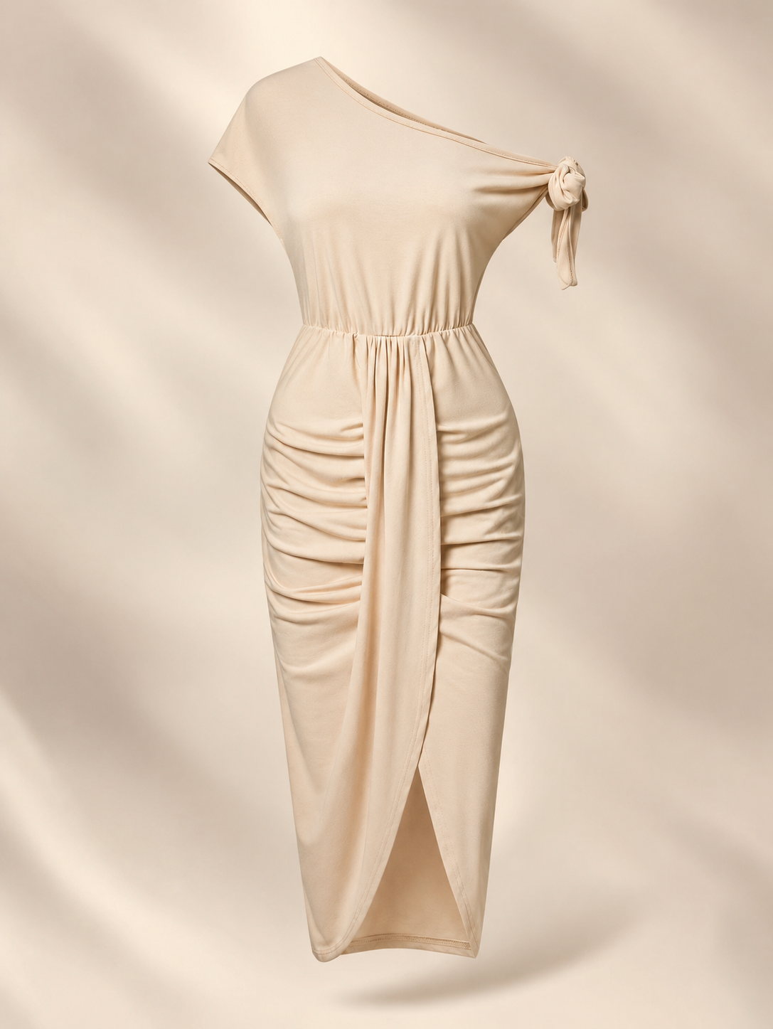 Robe Élégante Asymétrique à Col Diagonal et Fente