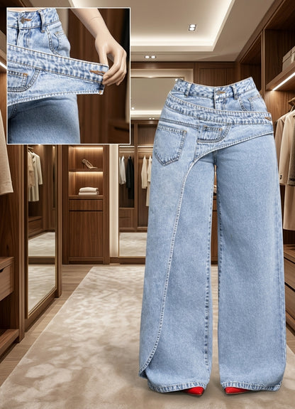 Jean Femme Asymétrique à Coupe Droite – Élégance Urbaine Contemporaine