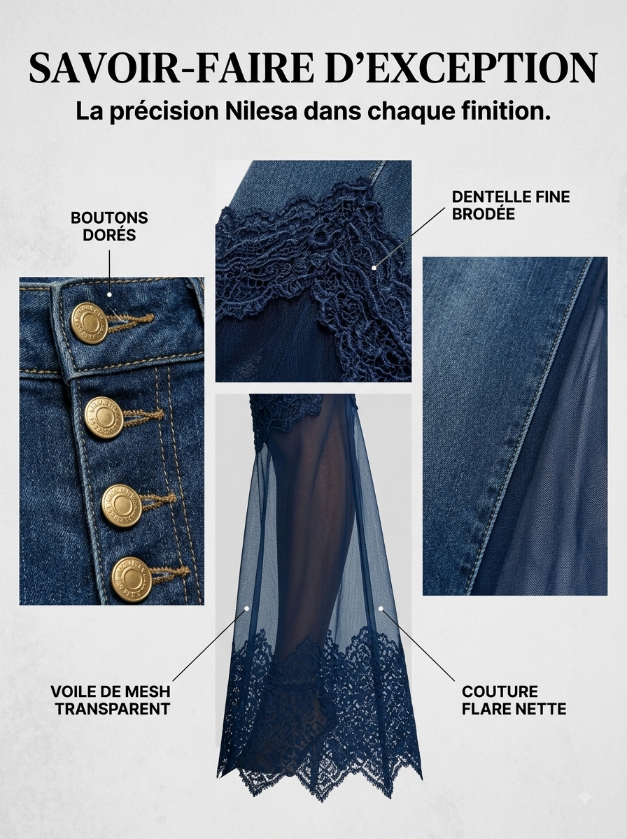 Jean évasé taille haute en denim à ourlet asymétrique