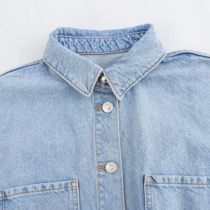 Combinaison Élégance en Denim Multicolore à Manches Courtes