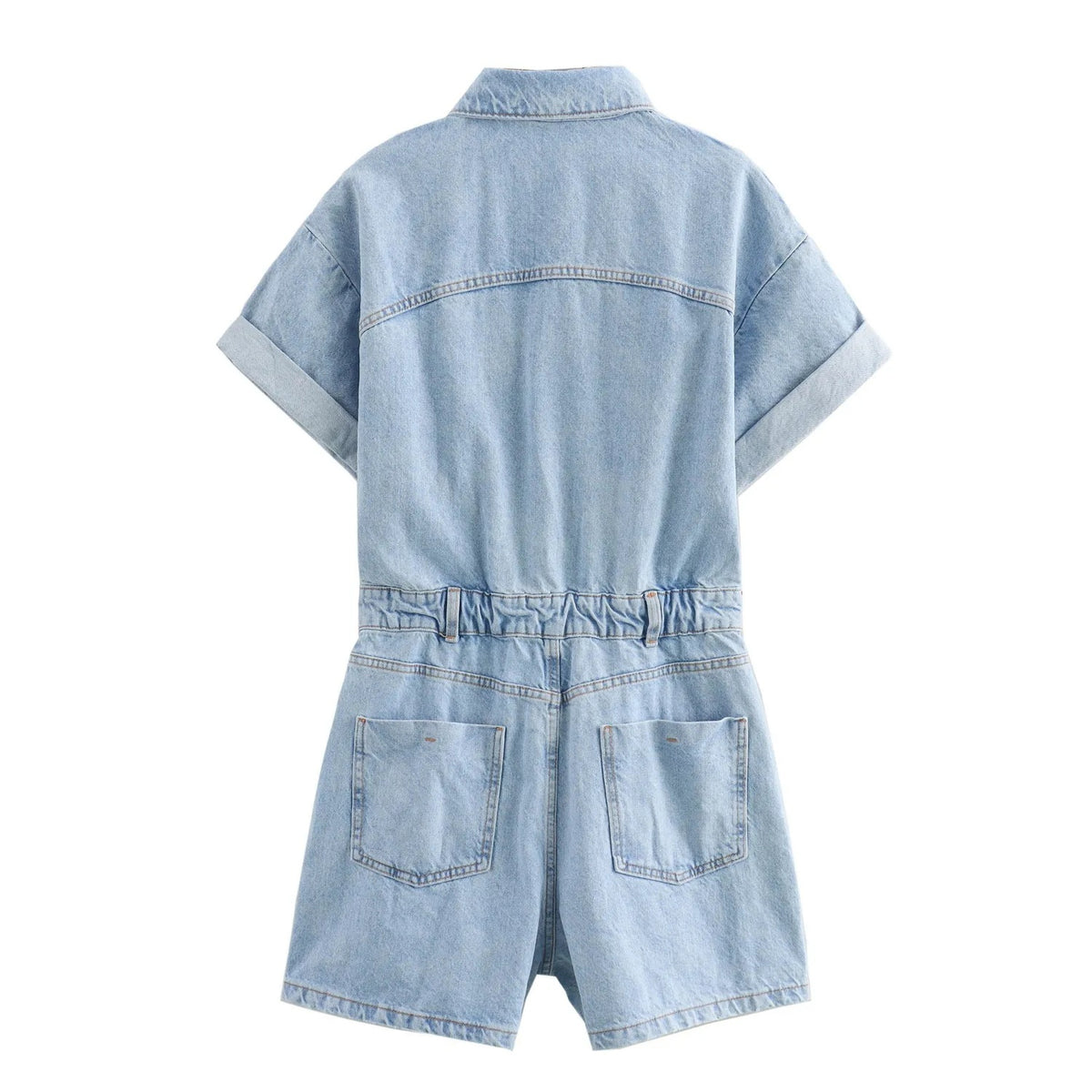 Combinaison Élégance en Denim Multicolore à Manches Courtes