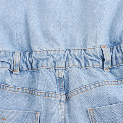 Combinaison Élégance en Denim Multicolore à Manches Courtes