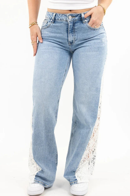 Jean Droit Nilesa — Denim Stretch à Détails Lacés
