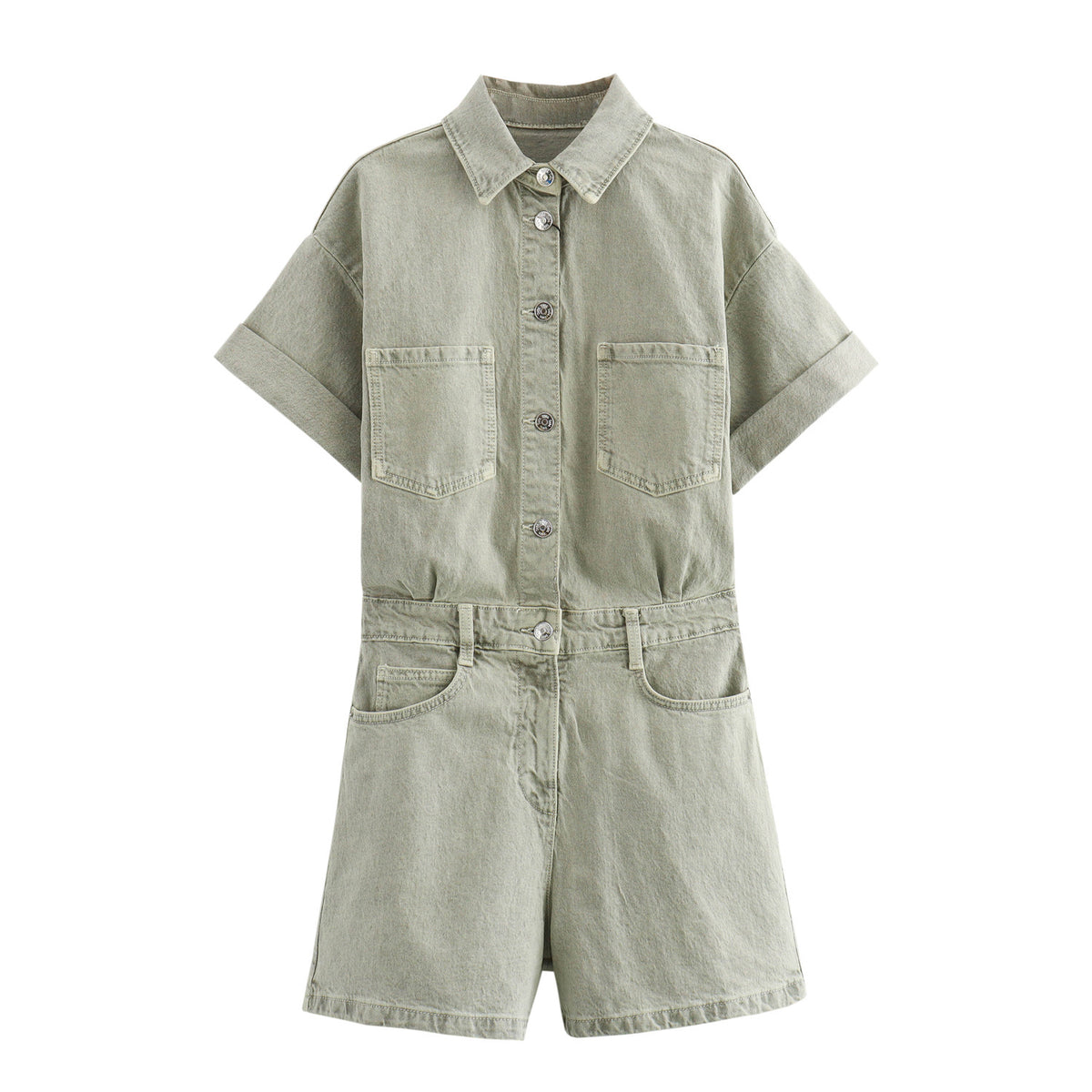 Combinaison Élégance en Denim Multicolore à Manches Courtes