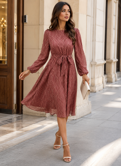 Robe Jacquard Élégante à Ceinture